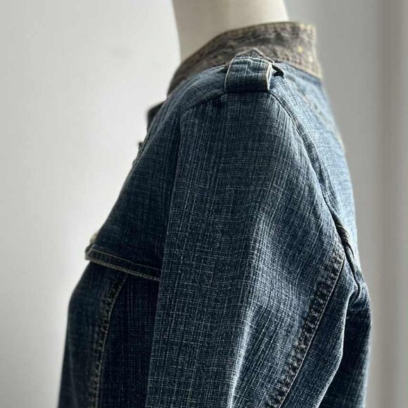 Simon Chang Indigo Embellished Luxe Denim Jacket with Gold Detailing – US 10 - Picture 4 of 13